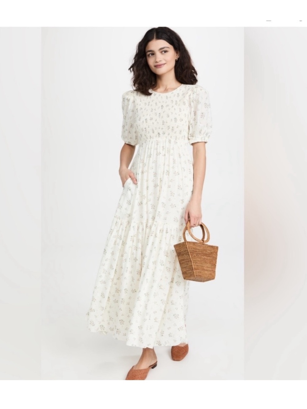 En saison refine prairie maxi dress floral print smocked